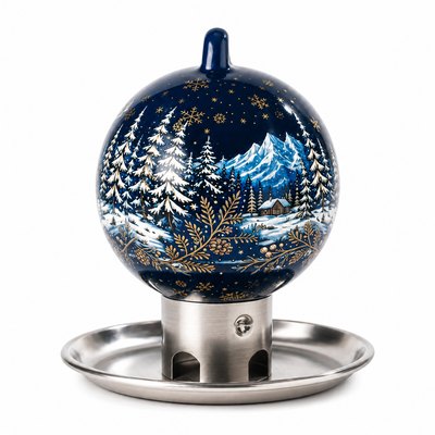 Mangiatoia a forma di palla in porcellana premium blu scuro per uccelli selvatici, su supporto in acciaio inossidabile